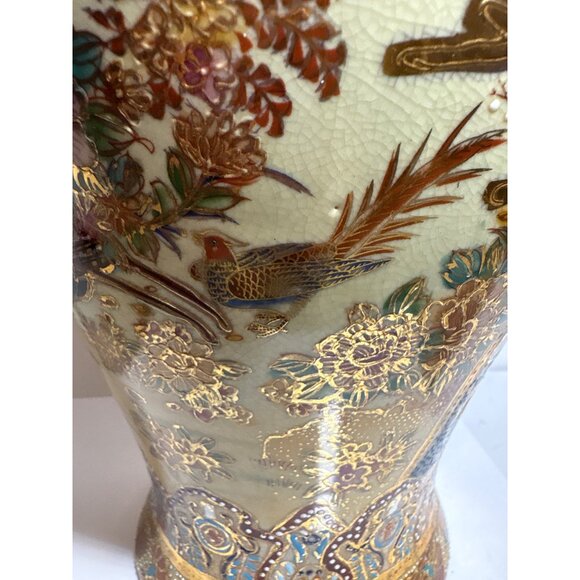 Vintage Satsuma Vase Intricate Gold Detailing Hand Painted Oriental Scene 11.75" - Picture 7 of 13